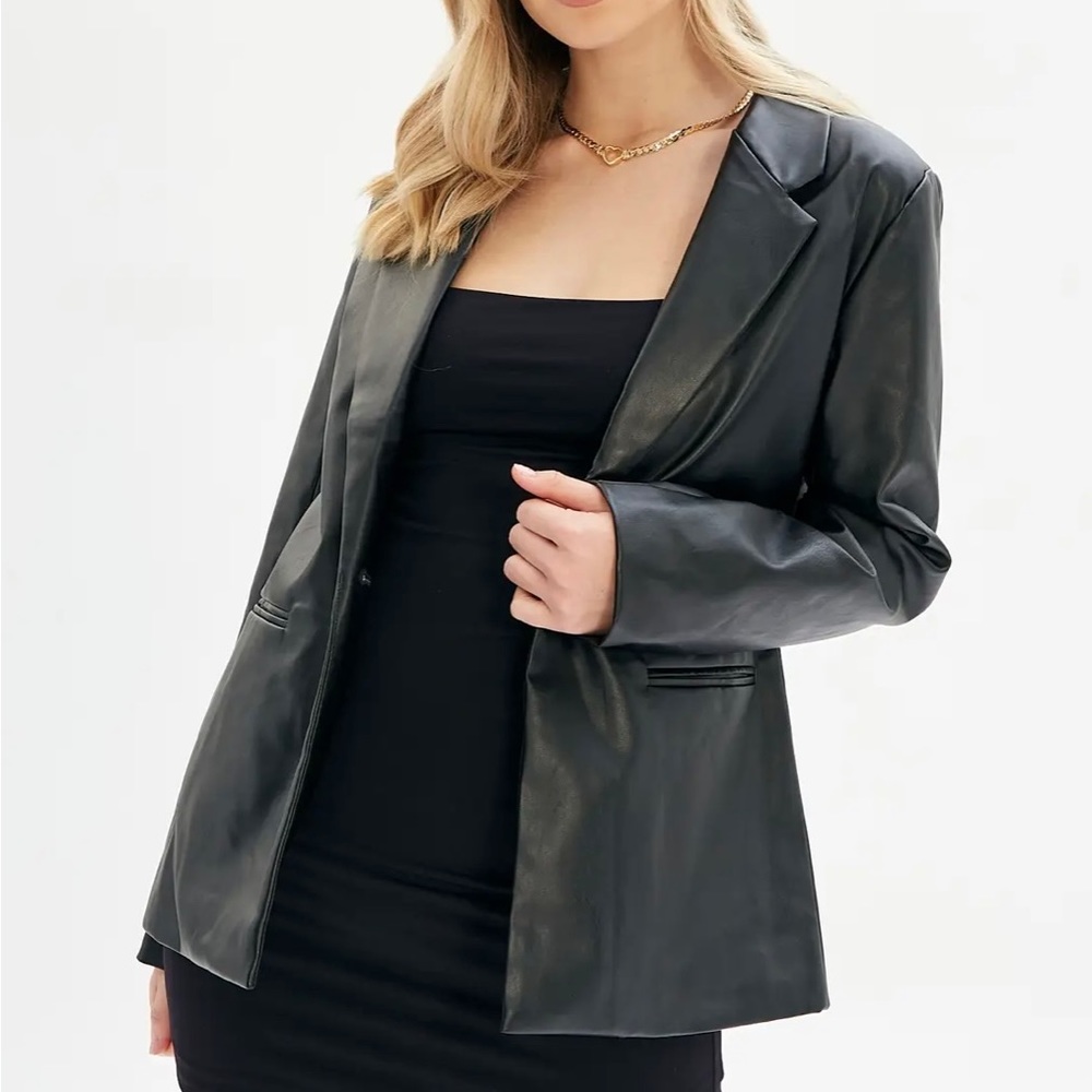 Brown faux leather blazer - Picture 2 of 2